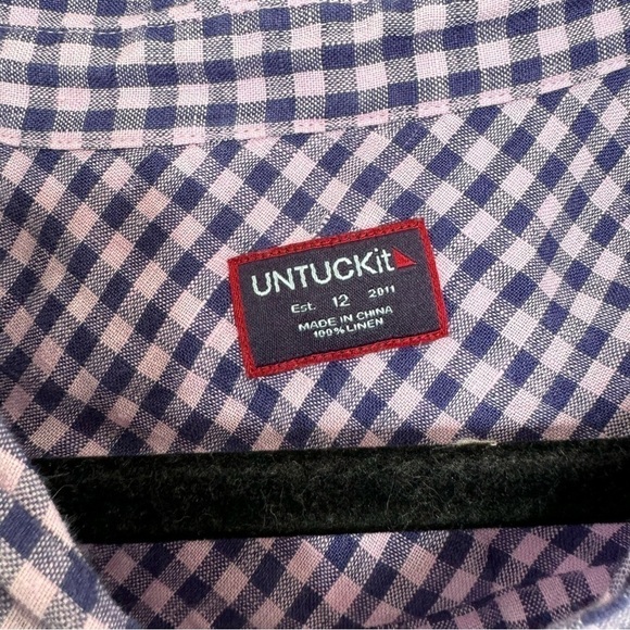 Untuckit pink blue plaid Sirah linen button down shirt 12 - Picture 4 of 8